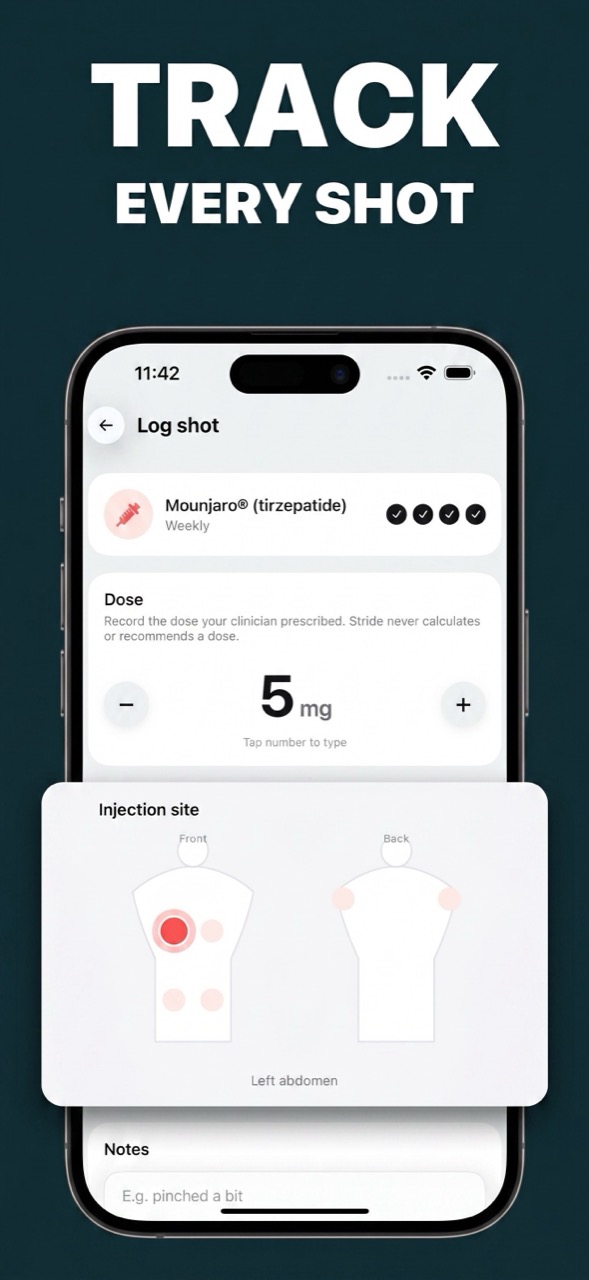 Track every shot: dose logging with injection site rotation